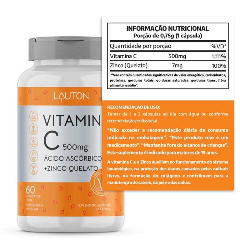 Vitamina C com Zinco - 60 cápsulas - (60 doses) - Recover Farma